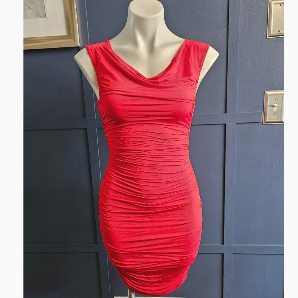 H&M Ruched Red Bodycon Mini Dress sz 4